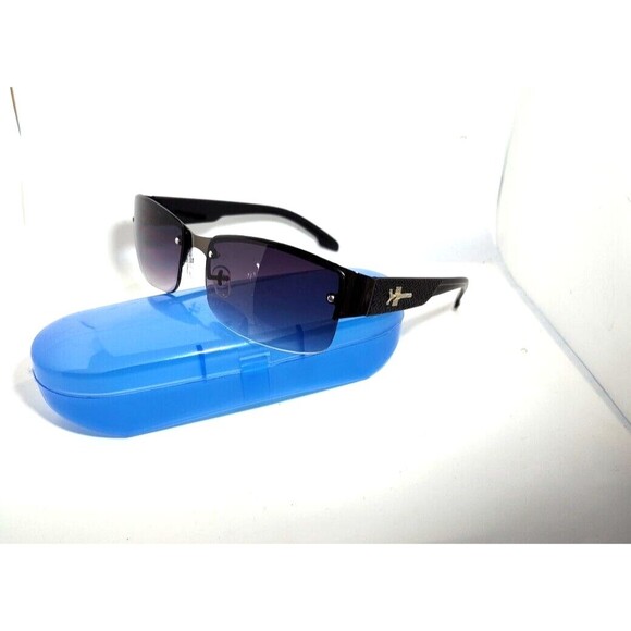 Mens Black Half Frame Rectangular Sunglass Black Gradient Lenes w Case 57-19-127 - Picture 1 of 7